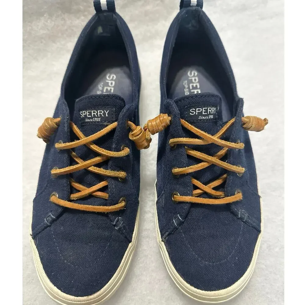 Sperry Topsider Women's 7 Pier Wave Canvas Boat Shoe ST585104 Memory Foam Navy
